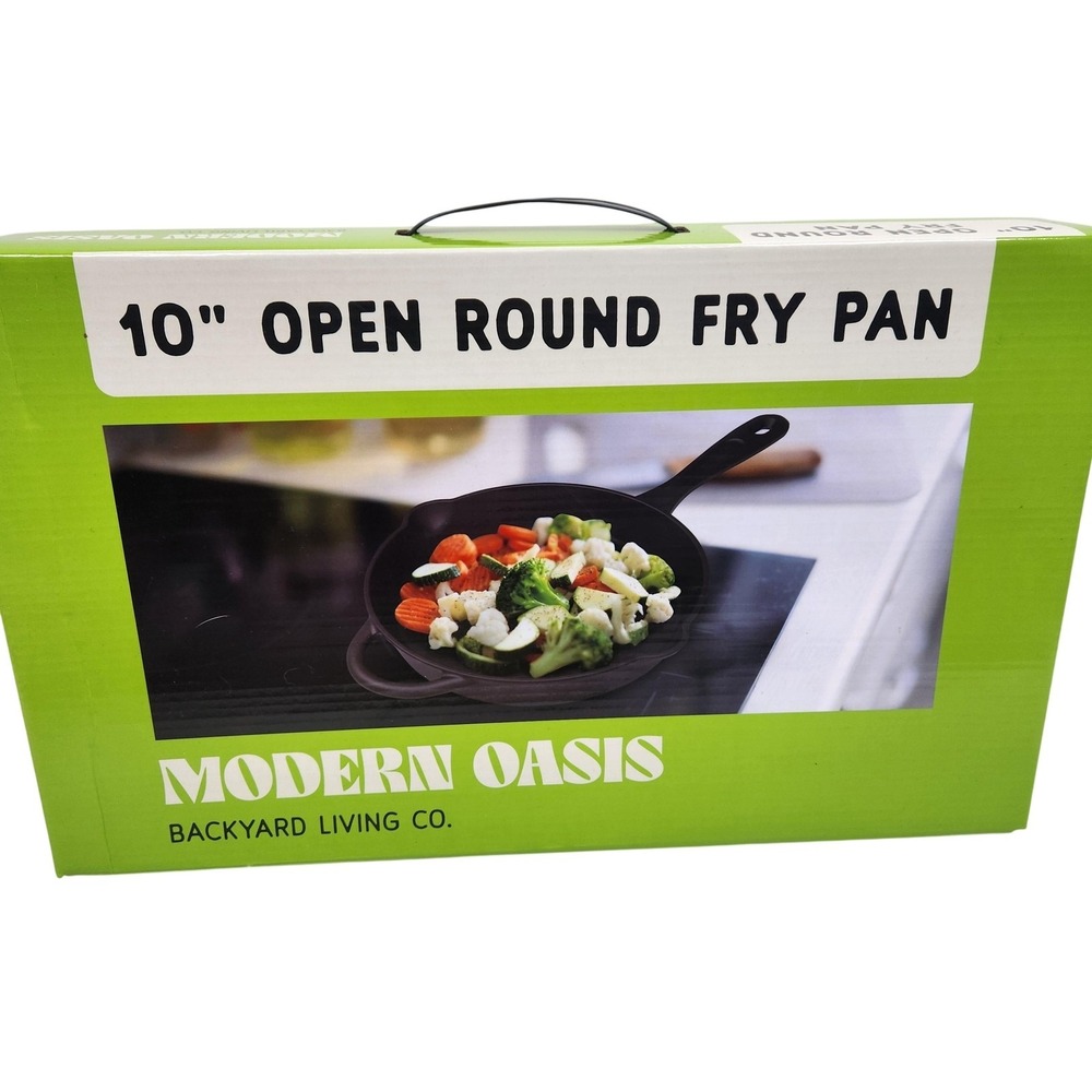 Modern Oasis 10"‎ Open Round Fry Pan Black Cast Iron Skillet Cooking Kitchen